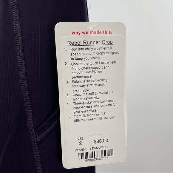 LULULEMON Rebel Runner Crop Legging Grape Stripe Zipper Athleisure NWT Size 2 - Picture 5 of 16